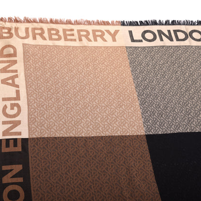Burberry Metallic Silk Wool TB Monogram Colorblock Square Scarf Chestnut 3 of 5