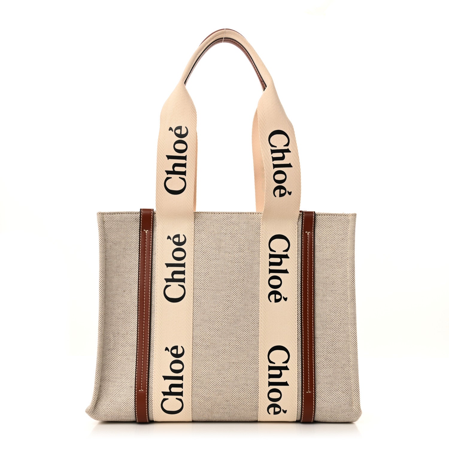 Chloe Cotton Calfskin Medium Woody Ribbon Tote White Brown 1 of 9