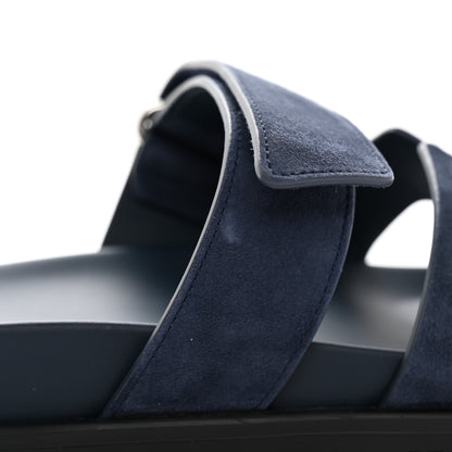 Hermes Suede Goatskin Womens Chypre Sandals 37.5 Bleu Celeste 9 of 10