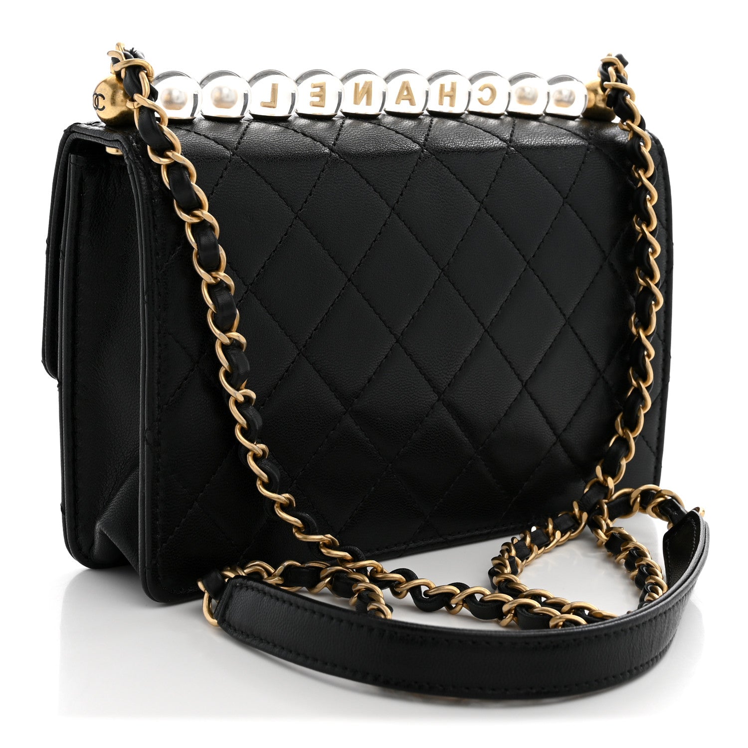 Chanel Goatskin Quilted Logo Small Chic Flap Black 3 of 10
