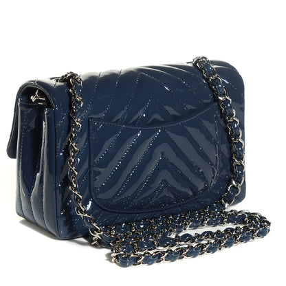 Chanel Patent Chevron Quilted Mini Rectangular Flap Navy Blue 3 of 8