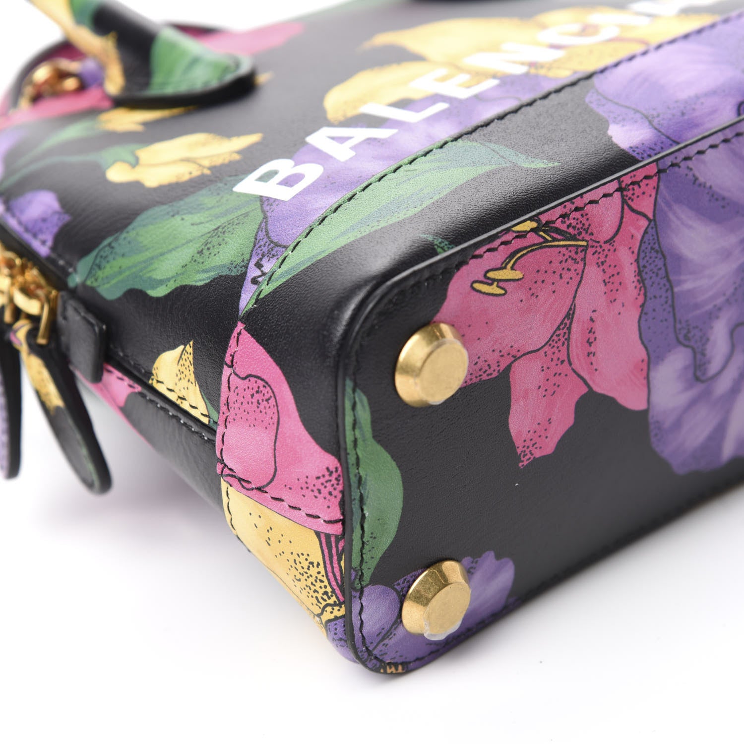 Balenciaga Smooth Calfskin Lush Floral Print XXS Ville Top Handle Bag Black Multicolor 6 of 9