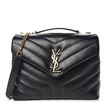 Saint Laurent Calfskin Y Quilted Monogram Small Loulou Chain Satchel Black 1 of 9