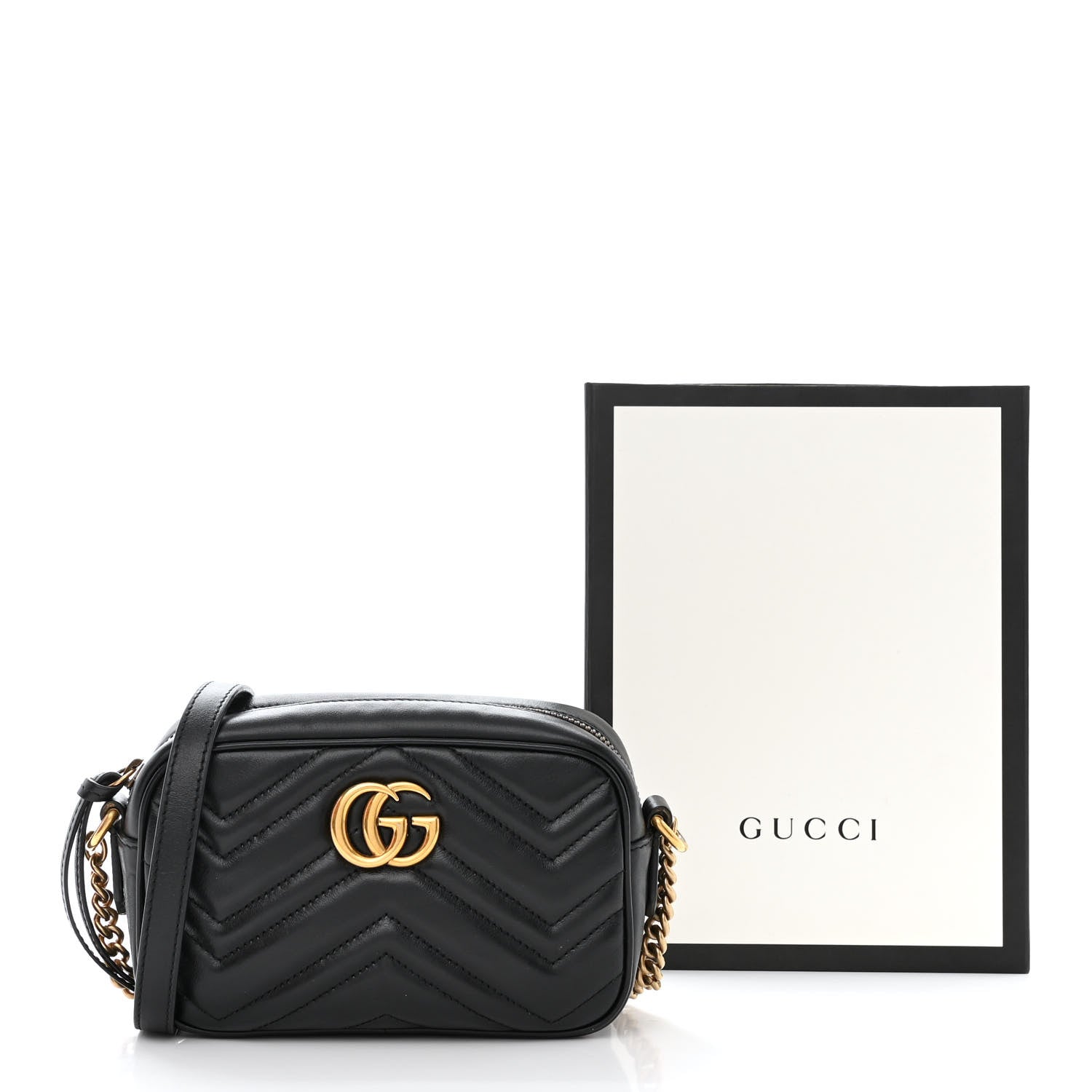 Gucci Calfskin Matelasse Mini GG Marmont Chain Shoulder Bag Black 12 of 12