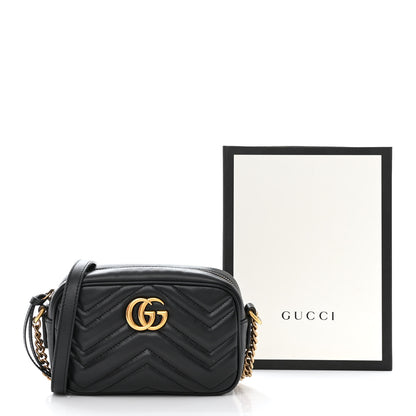 Gucci Calfskin Matelasse Mini GG Marmont Chain Shoulder Bag Black 12 of 12
