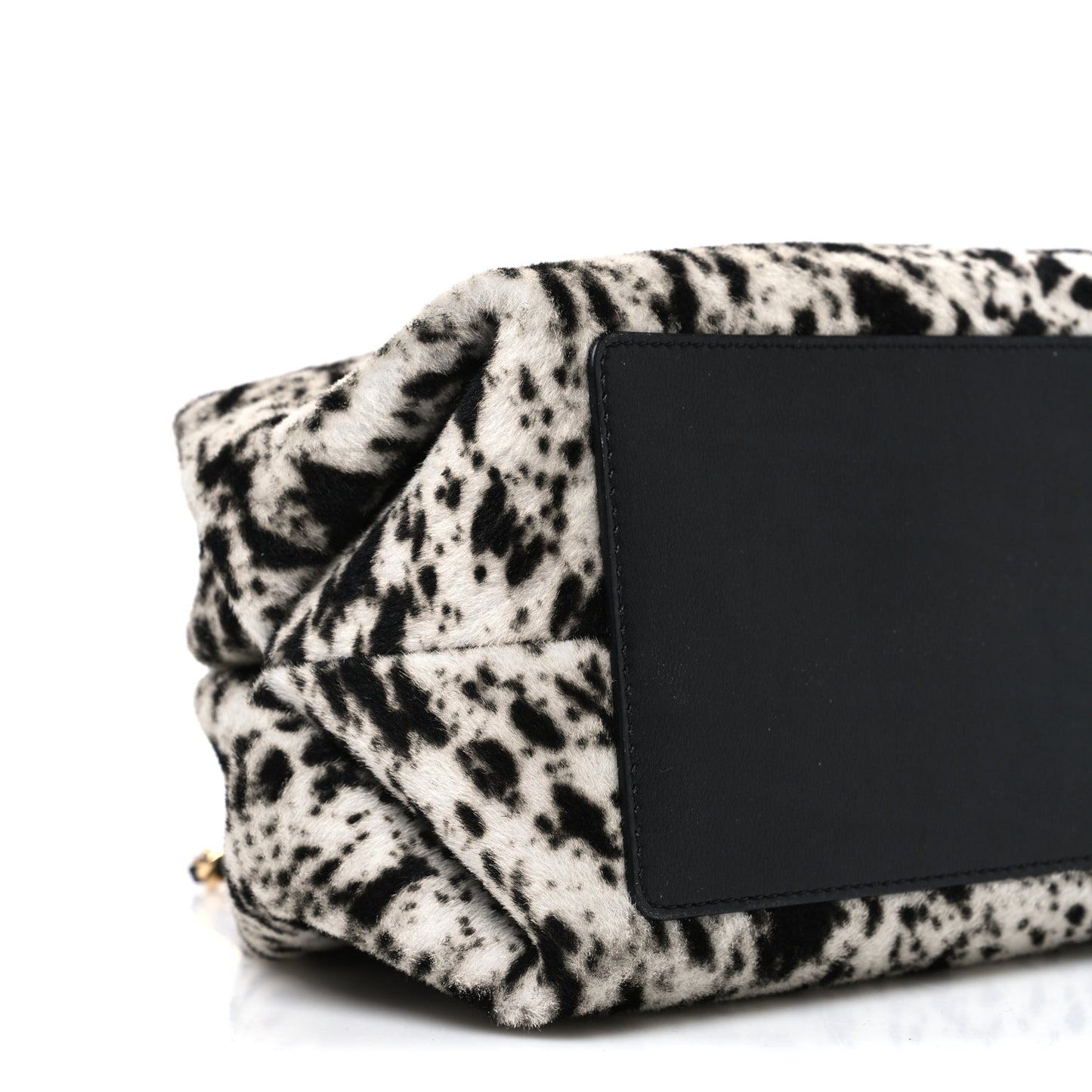 Lambskin Pony Hair Printed Clutch With Chain Black White