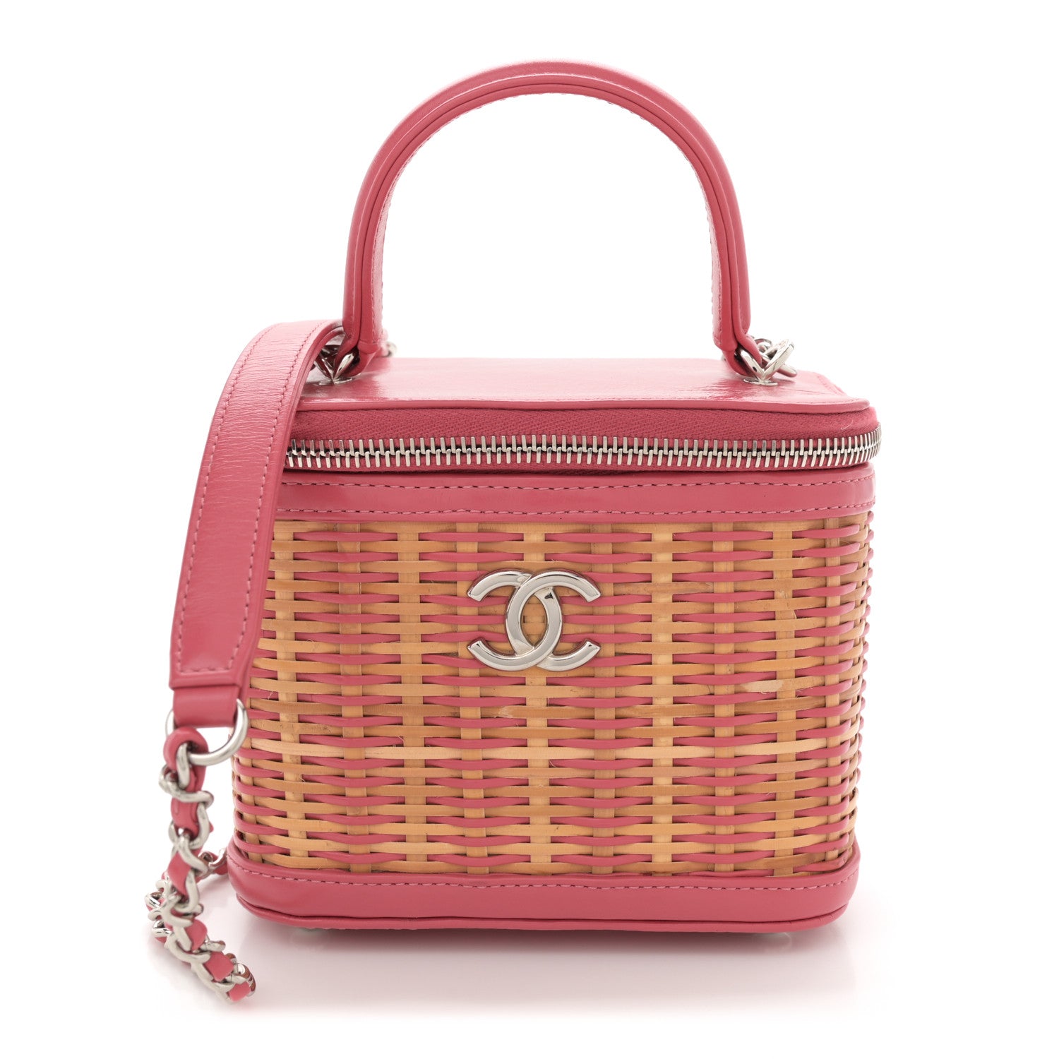 Chanel Calfskin Raffia Small Take Away Vanity Case Bag Pink Beige 1 of 10