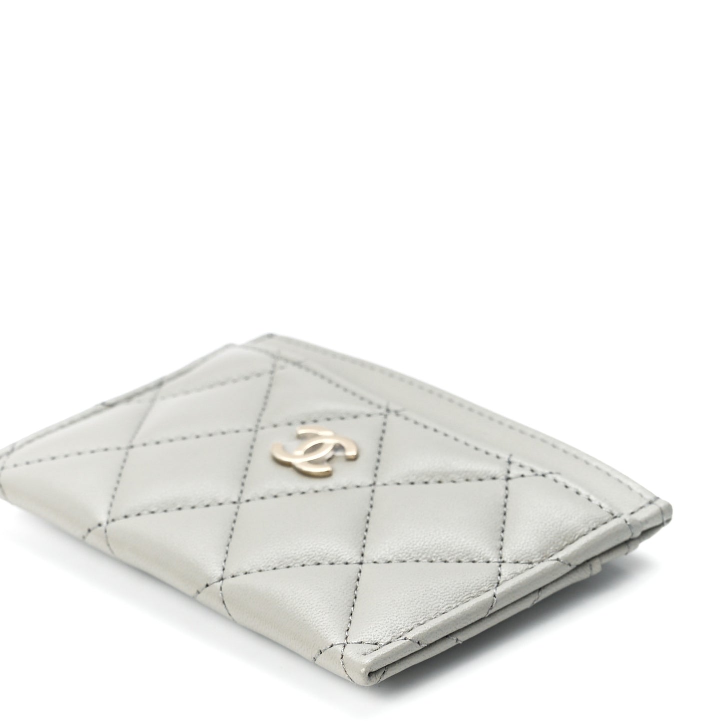 Lambskin Quilted Card Holder Grey