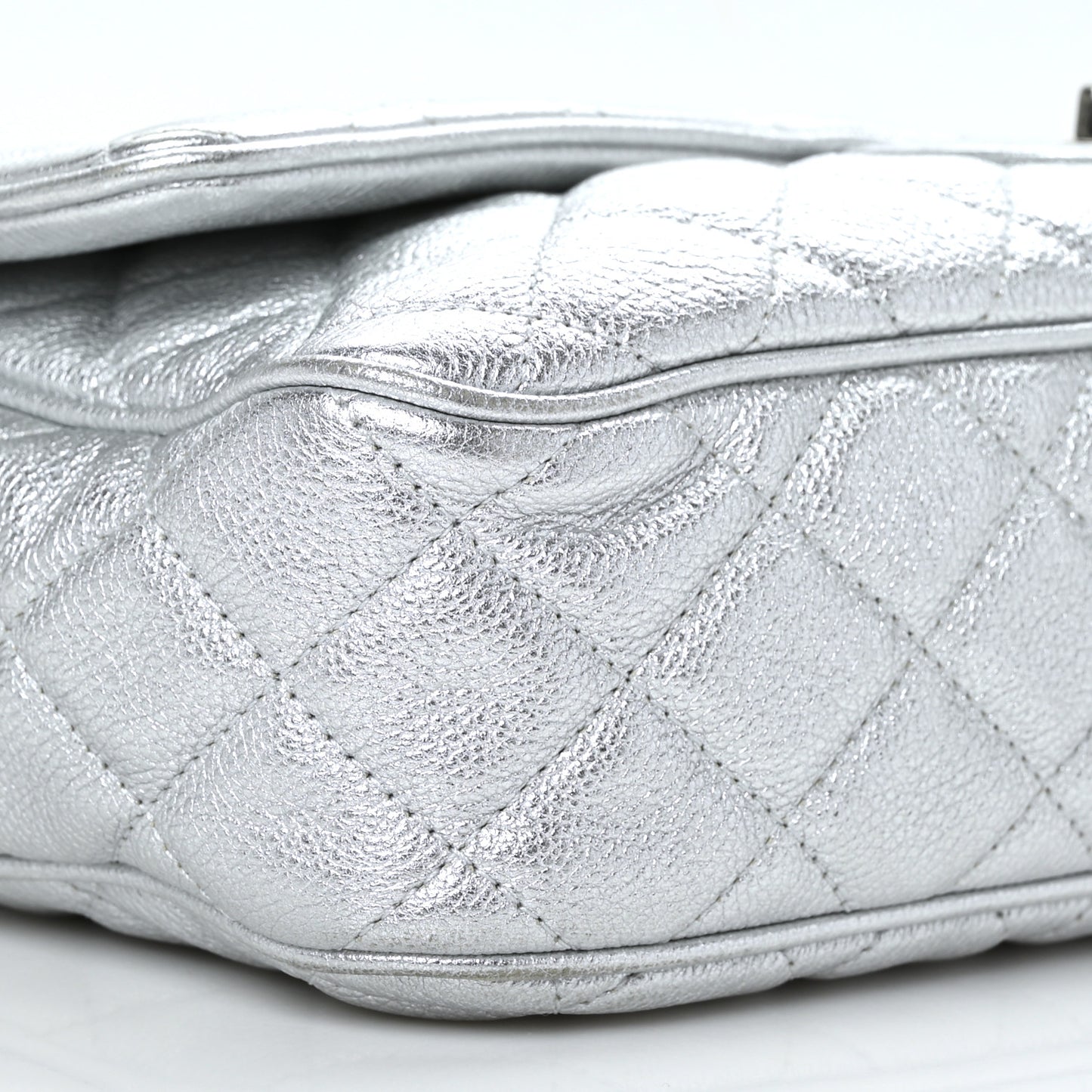Metallic Calfskin Quilted Medium Casual Rock Flap Silver