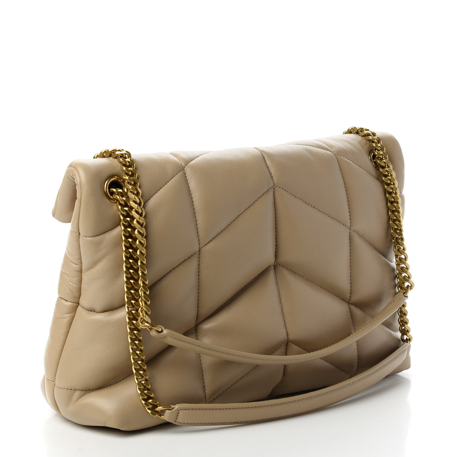 Saint Laurent Lambskin Quilted Medium Loulou Puffer Monogram Chain Satchel Dark Beige 3 of 10