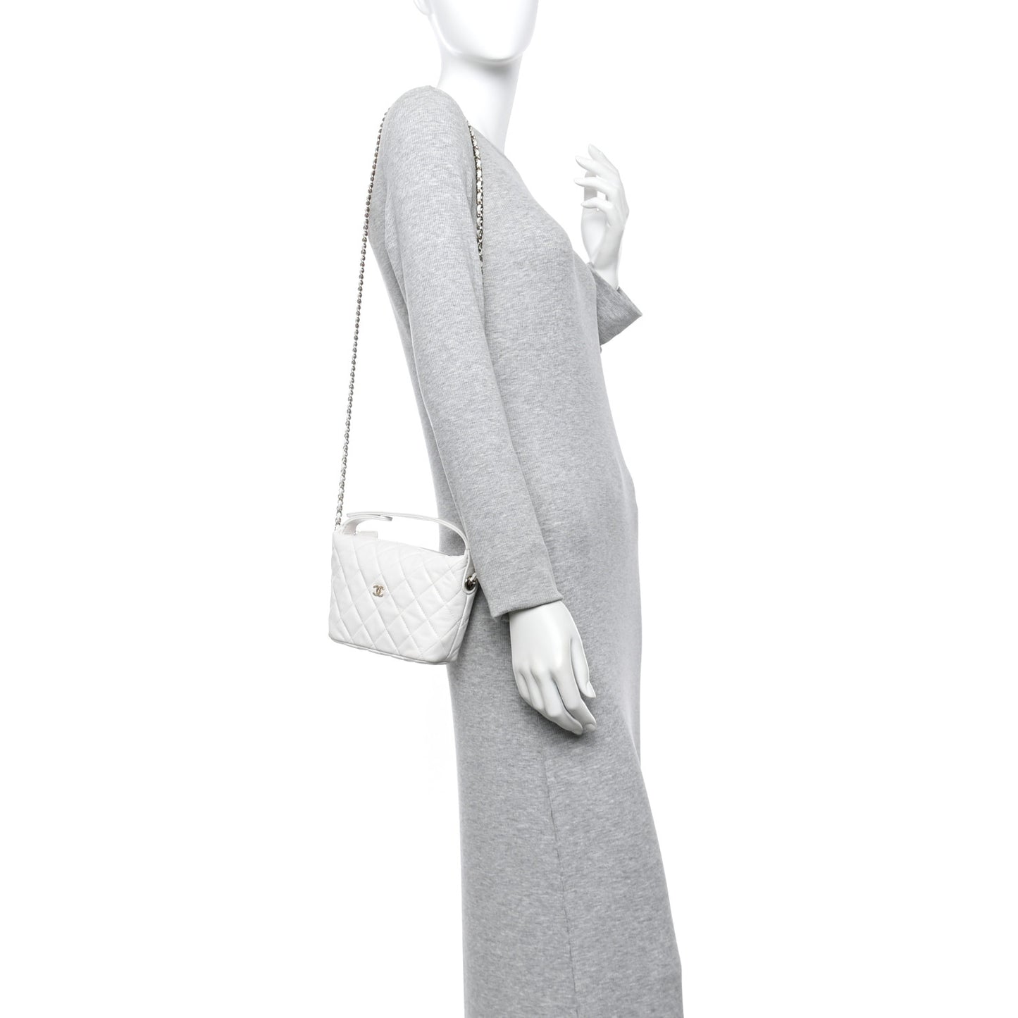 Caviar Quilted Hobo Clutch With Chain White