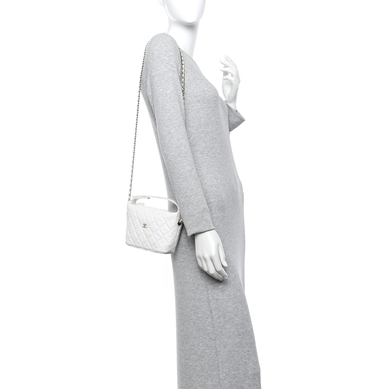 Chanel Caviar Quilted Hobo Clutch With Chain White 2 of 13