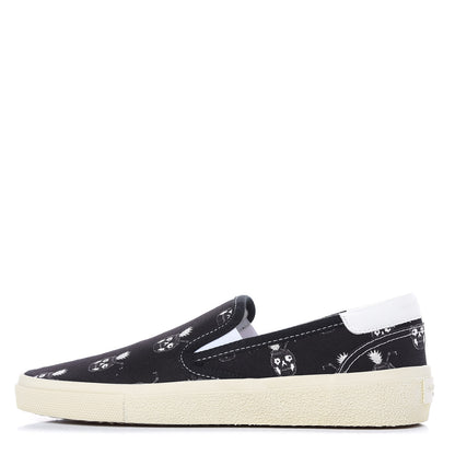 Saint Laurent Canvas Solaris Pinaskullada Skate Slip On Sneakers 38 Black White 1 of 10