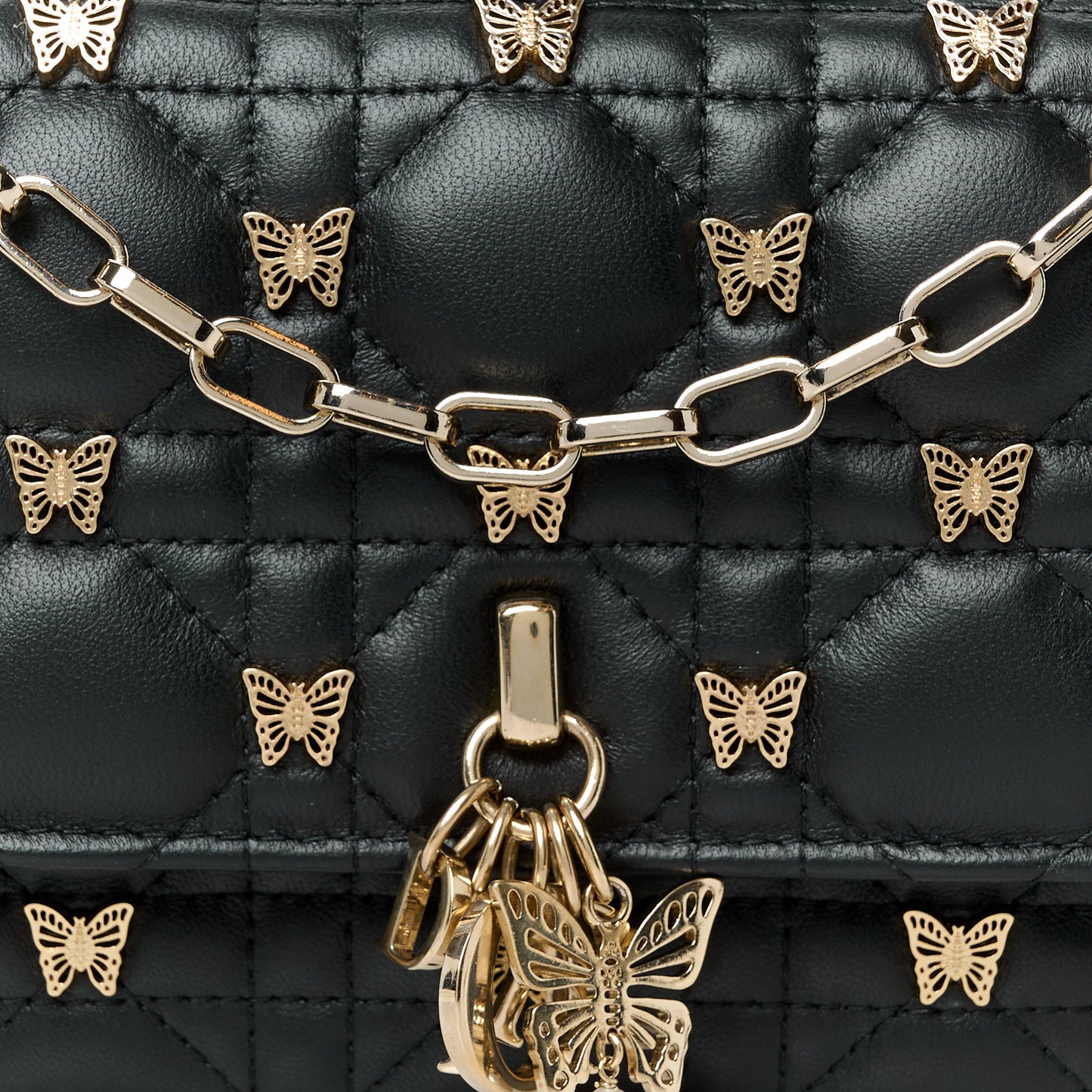 Lambskin Cannage Butterfly Studs Miss Dior Pouch Black