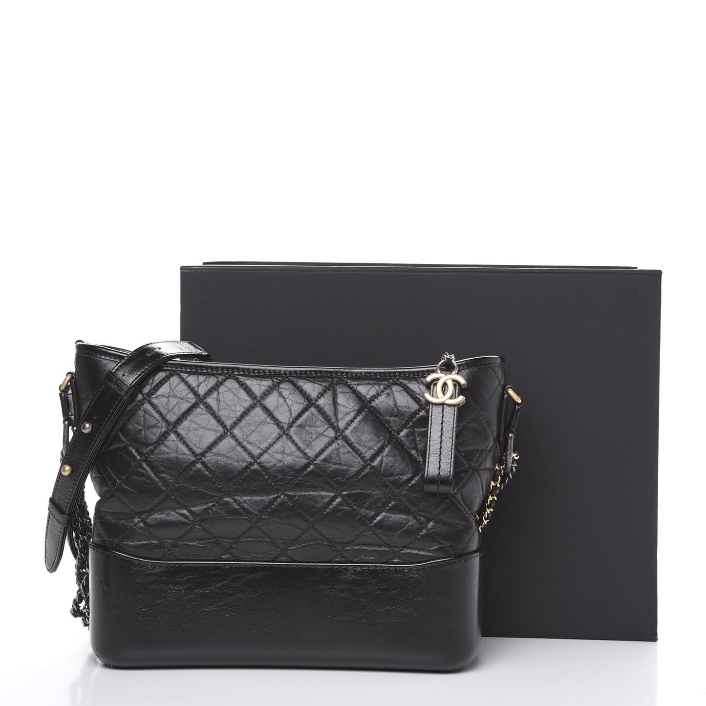 Aged Calfskin Quilted Medium Gabrielle Hobo Black