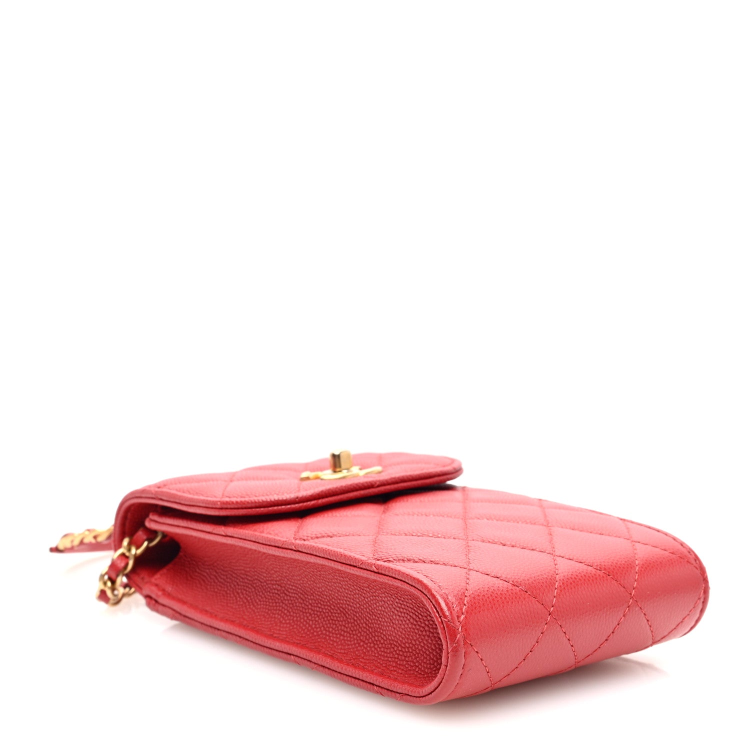 Chanel Caviar Quilted Chain Handle Round Phone Holder Red 4 of 10
