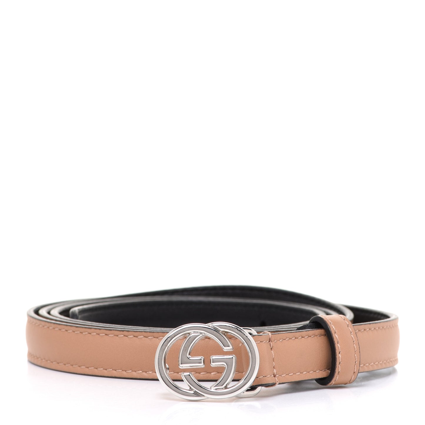 Moon Calfskin Nickel Interlocking G 20mm Belt 100 40 Camelia