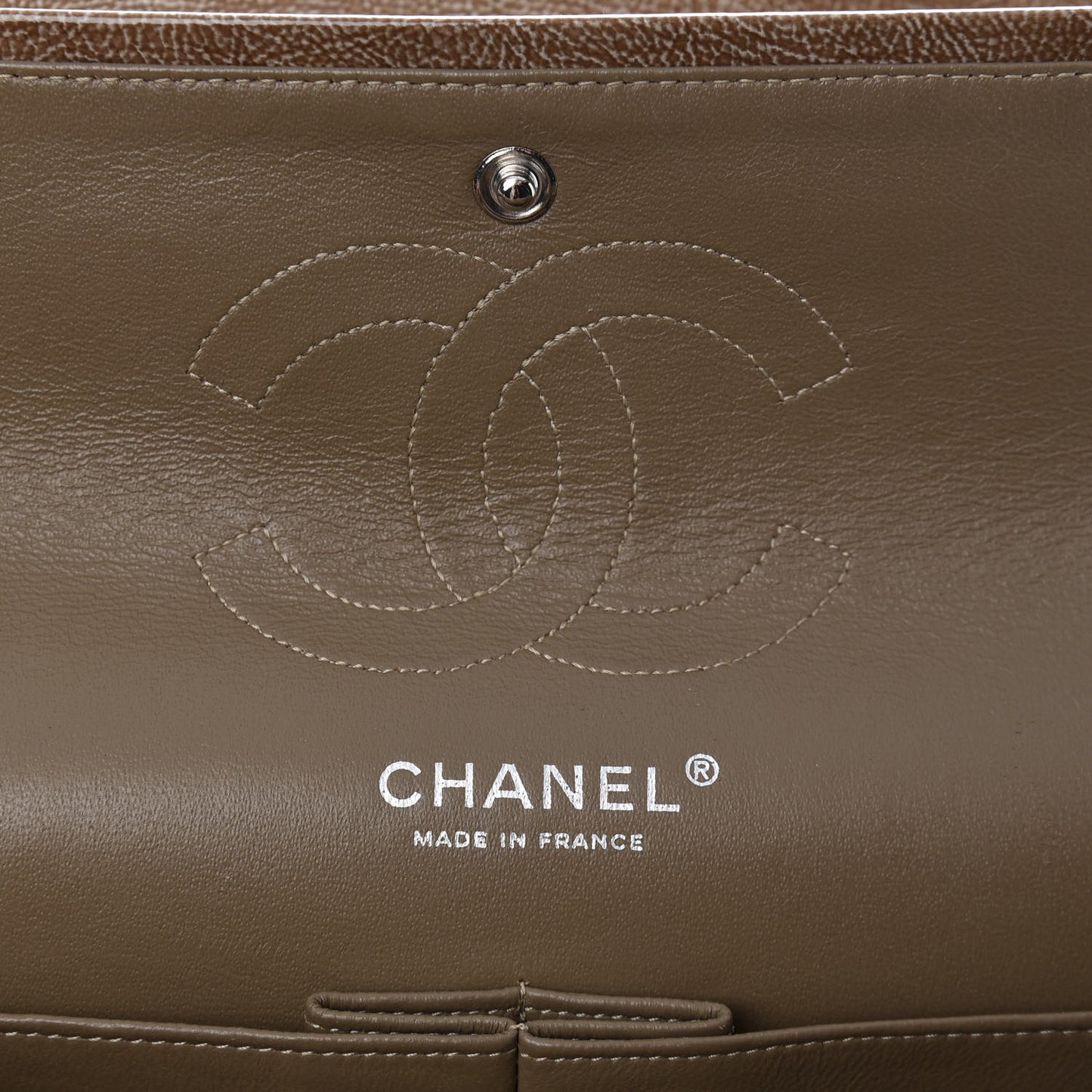 Crinkled Patent Quilted Medium Double Flap Brown