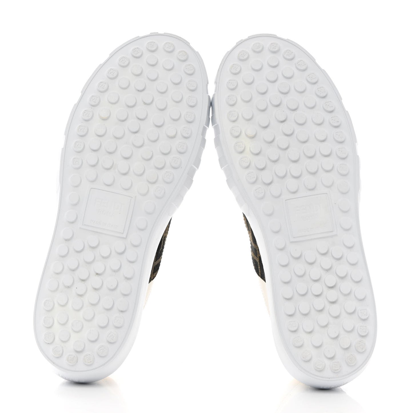 Fabric Jacquard Vitello Technical Fabric FF Womens Fendi Force Low Top Sneakers 38 Tobacco Black Ultrawhite White