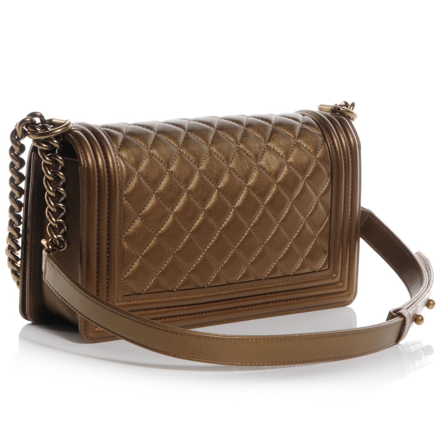 Lambskin Quilted Medium Boy Flap Dark Gold