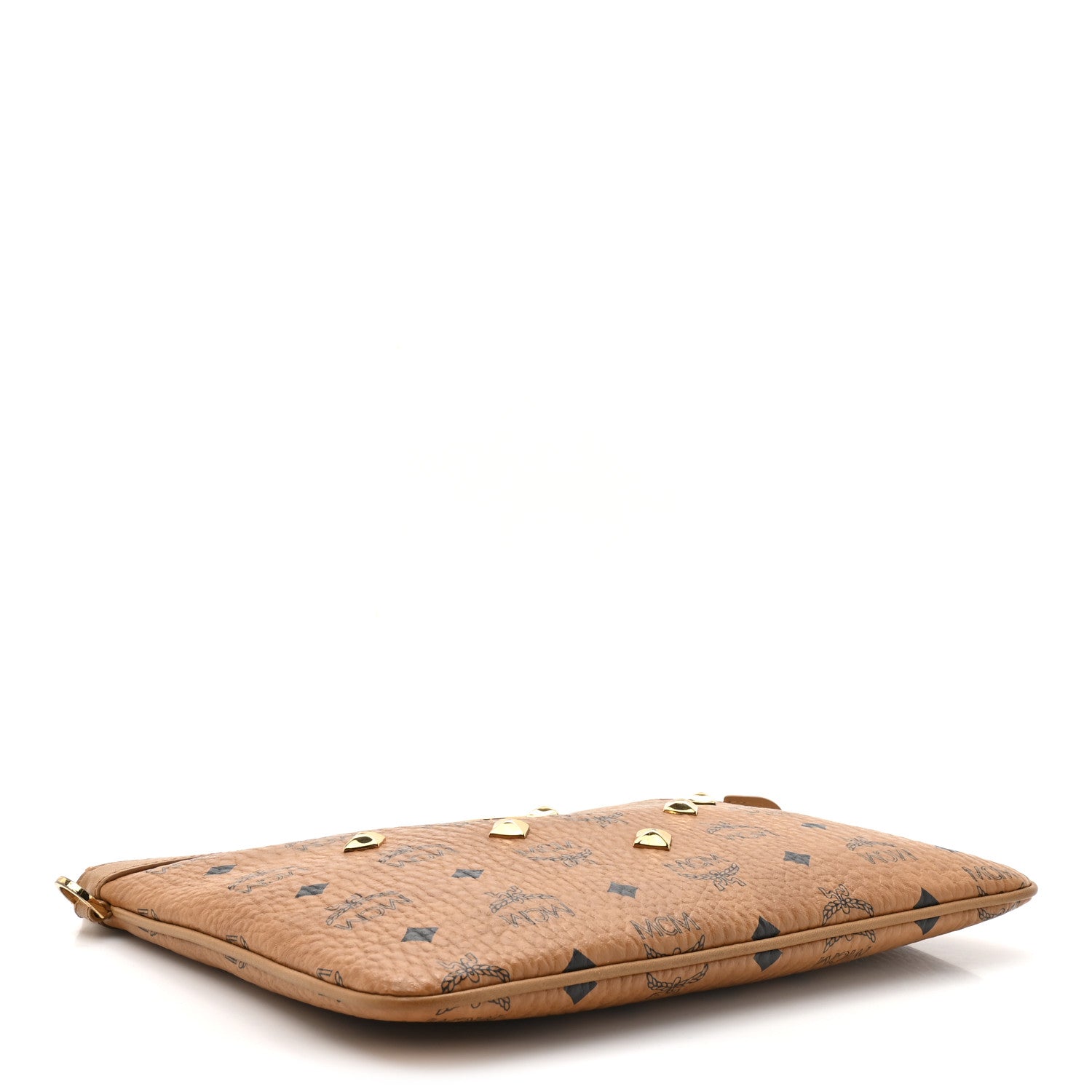 MCM Visetos Studded Wristlet Pouch Cognac 4 of 8