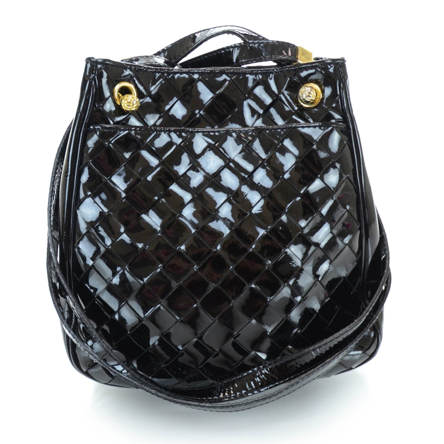 Vintage Patent Woven Shoulder Bag Black