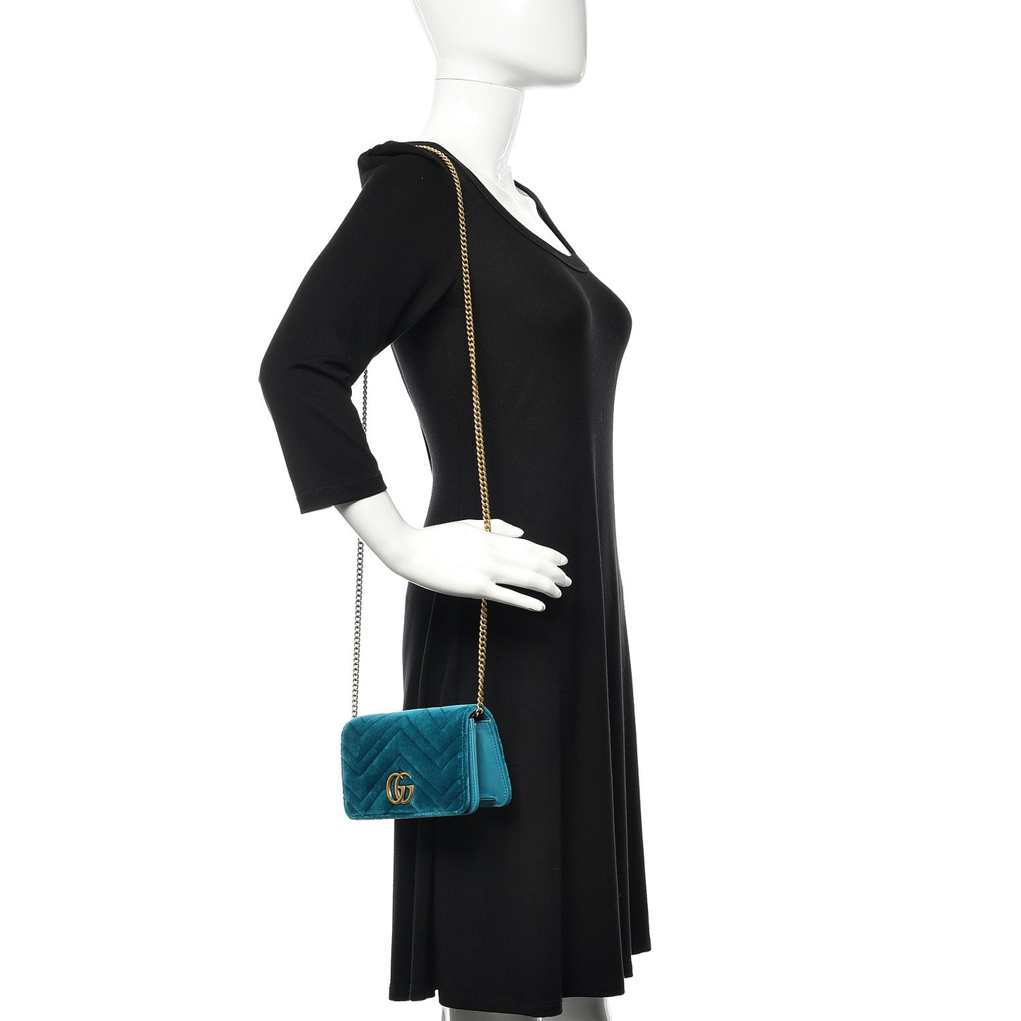 Velvet Matelasse GG Marmont Mini Bag Pavone Cyan