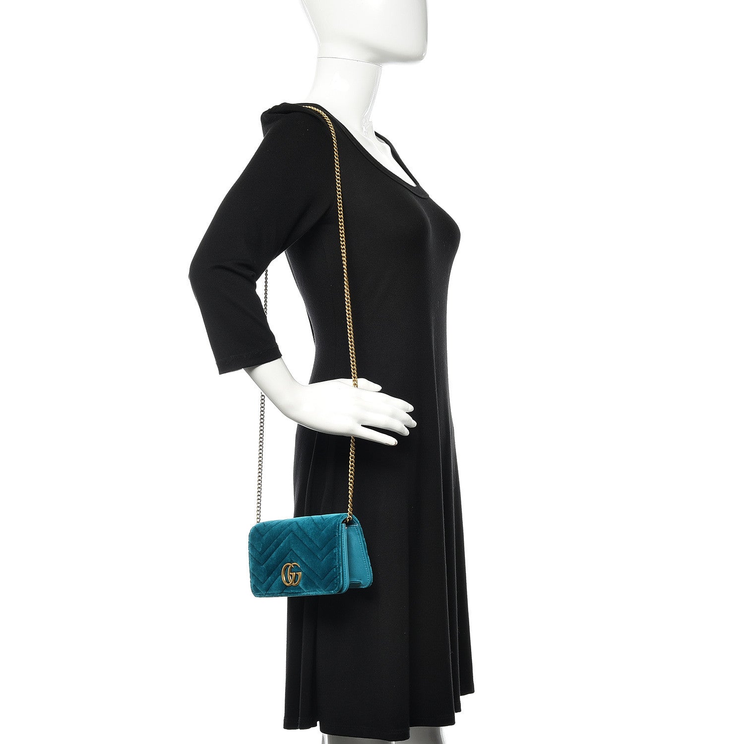 Gucci Velvet Matelasse GG Marmont Mini Bag Pavone Cyan 2 of 10