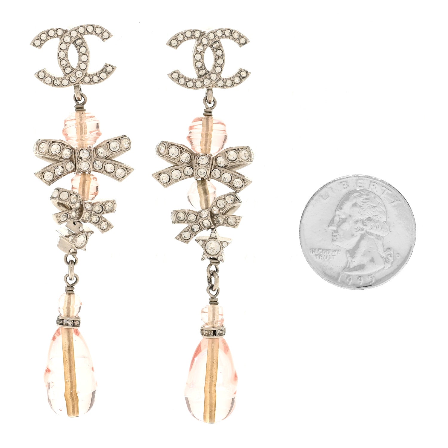 Chanel Metal Glass Crystal Strass CC Drop Earrings 2 of 4