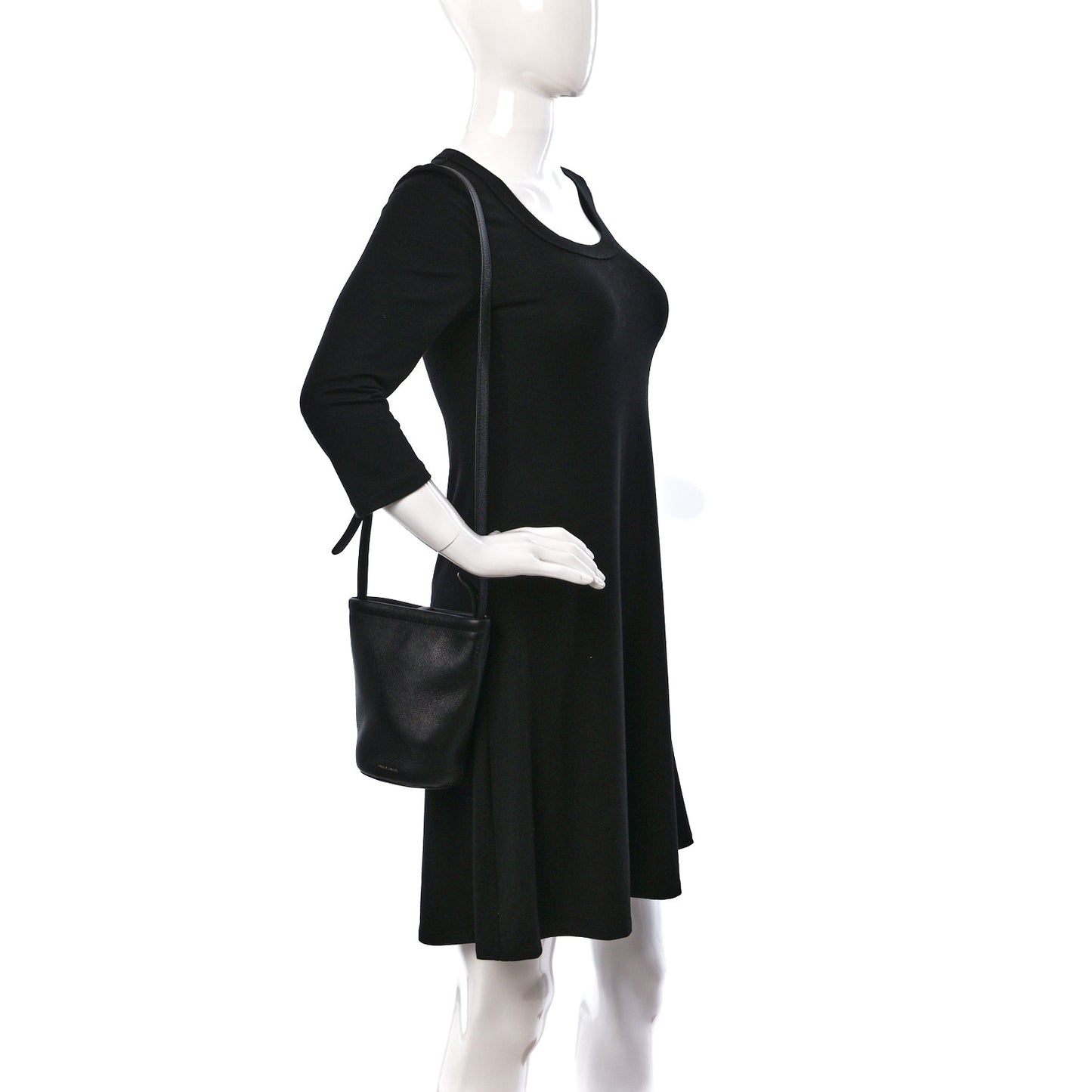 Pebbled Calfskin Mini Zip Bucket Bag Black