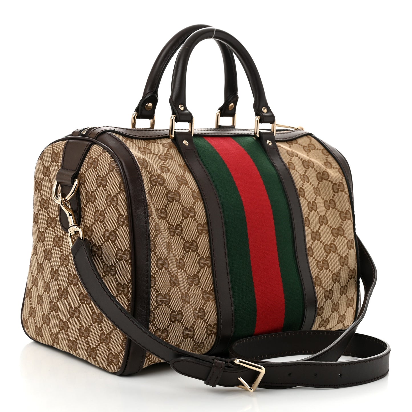 Monogram Selleria Calfskin Vintage Web Medium Boston Beige Ebony Cocoa