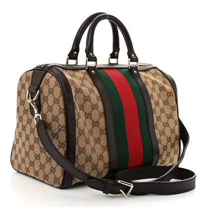 Gucci Monogram Selleria Calfskin Vintage Web Medium Boston Beige Ebony Cocoa 3 of 10