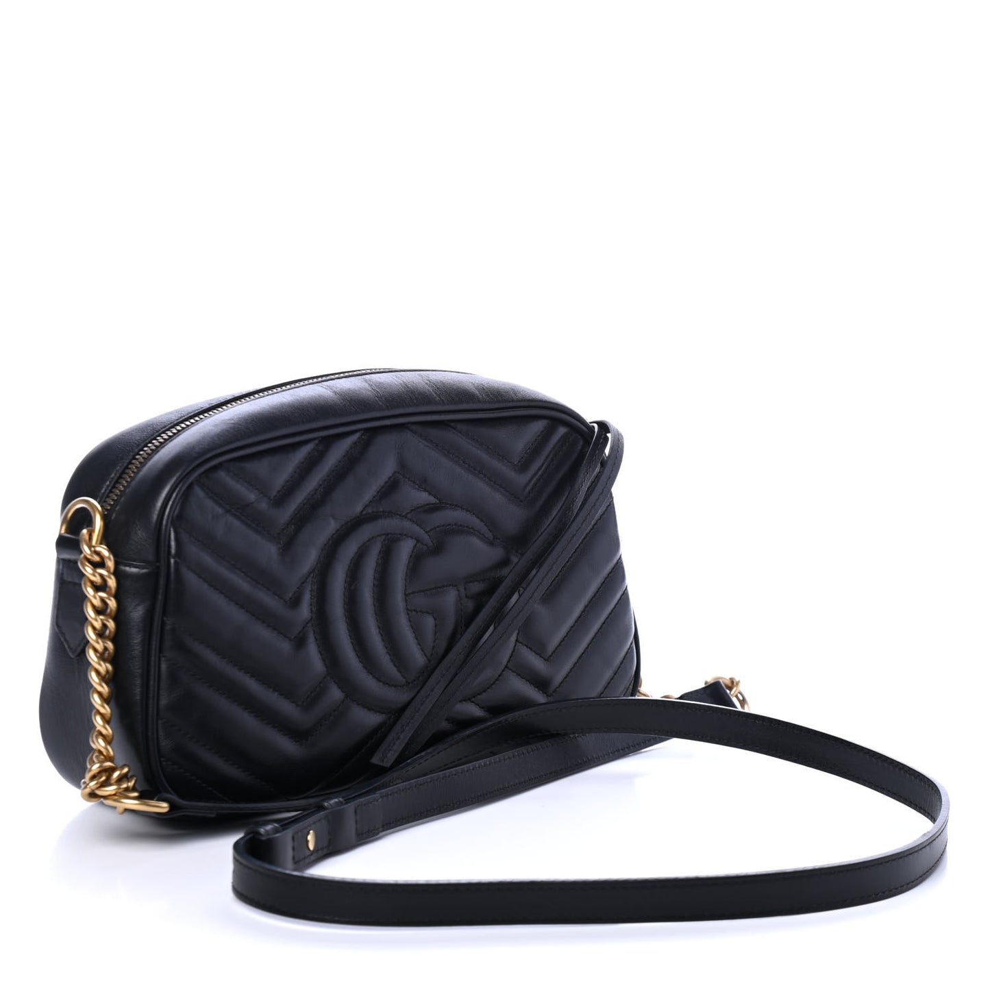 Calfskin Matelasse Small GG Marmont Chain Shoulder Bag Black