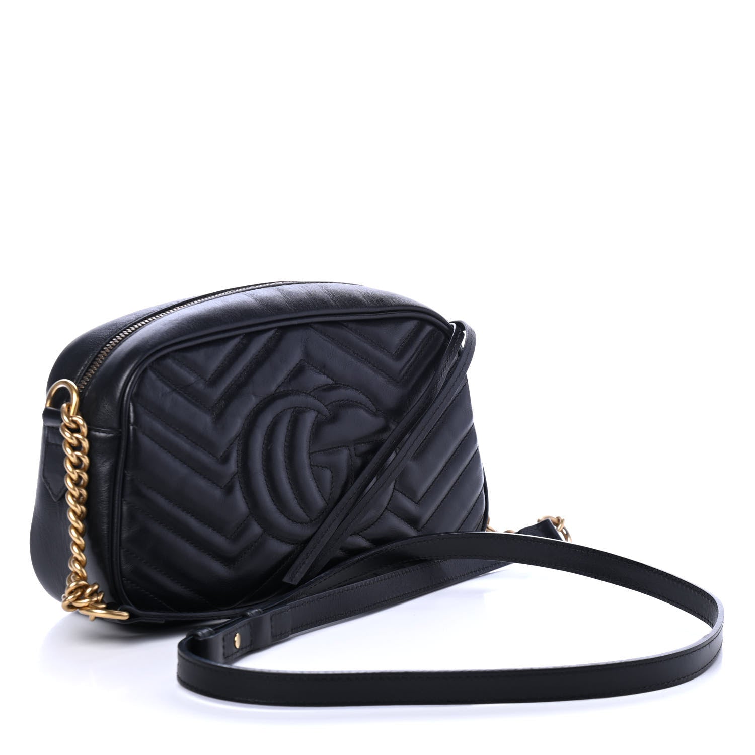 Gucci Calfskin Matelasse Small GG Marmont Chain Shoulder Bag Black 2 of 4
