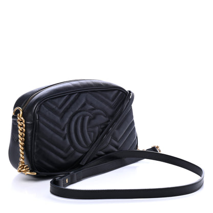 Gucci Calfskin Matelasse Small GG Marmont Chain Shoulder Bag Black 2 of 4