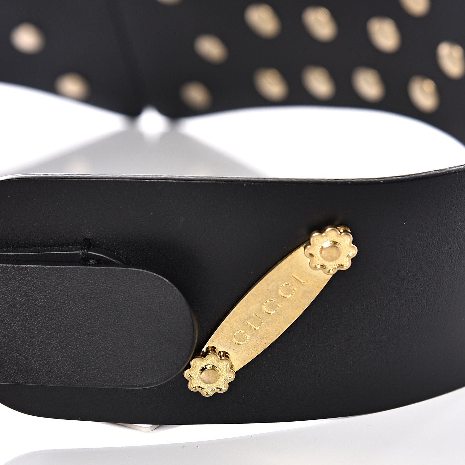 Gucci Calfskin Studded Torchon GG Marmont Selleria Belt 90 36 Black Multicolor 3 of 4