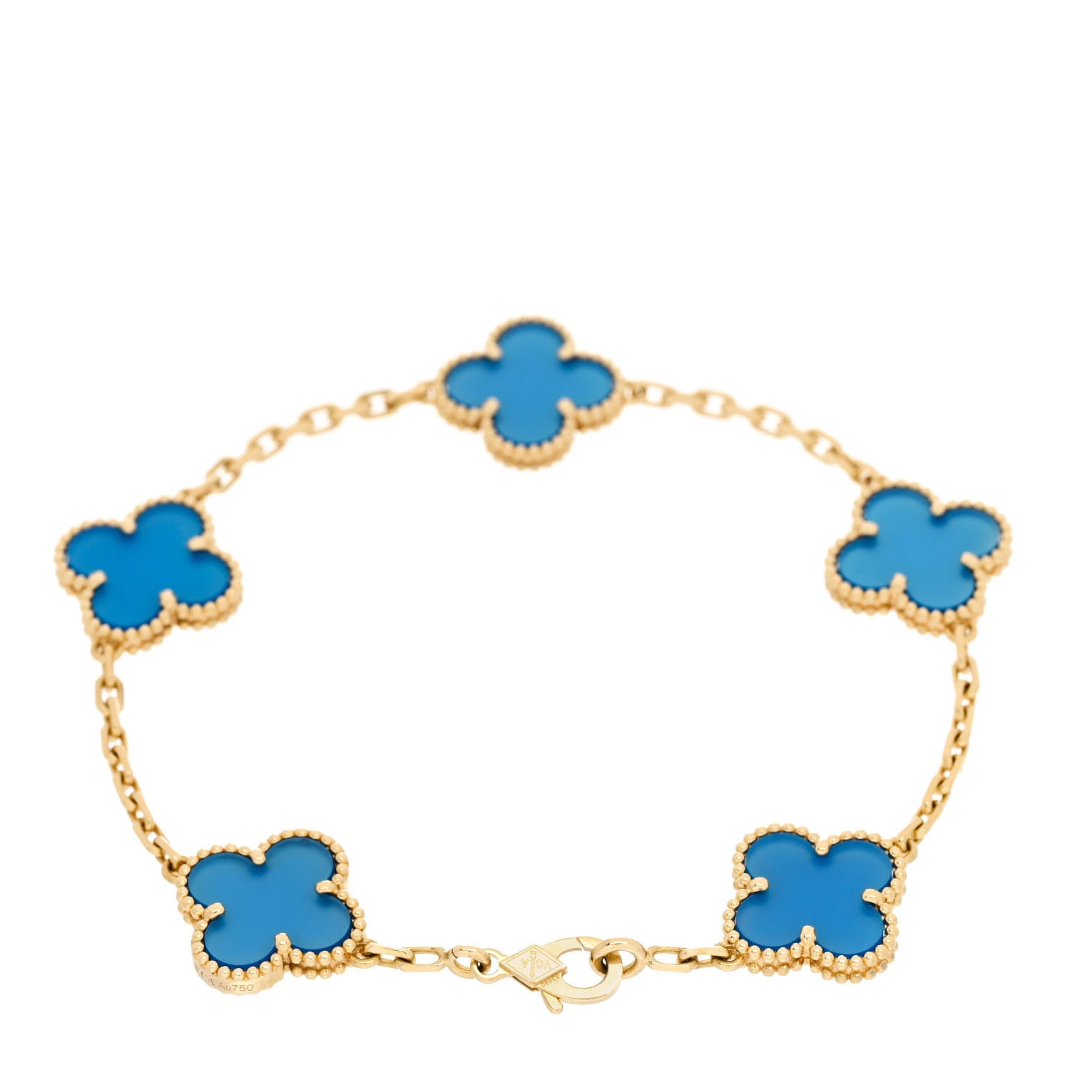 Van Cleef & Arpels 18K Yellow Gold Blue Agate 5 Motifs Vintage Alhambra Bracelet 2 of 5