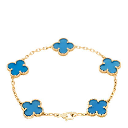 Van Cleef & Arpels 18K Yellow Gold Blue Agate 5 Motifs Vintage Alhambra Bracelet 2 of 5