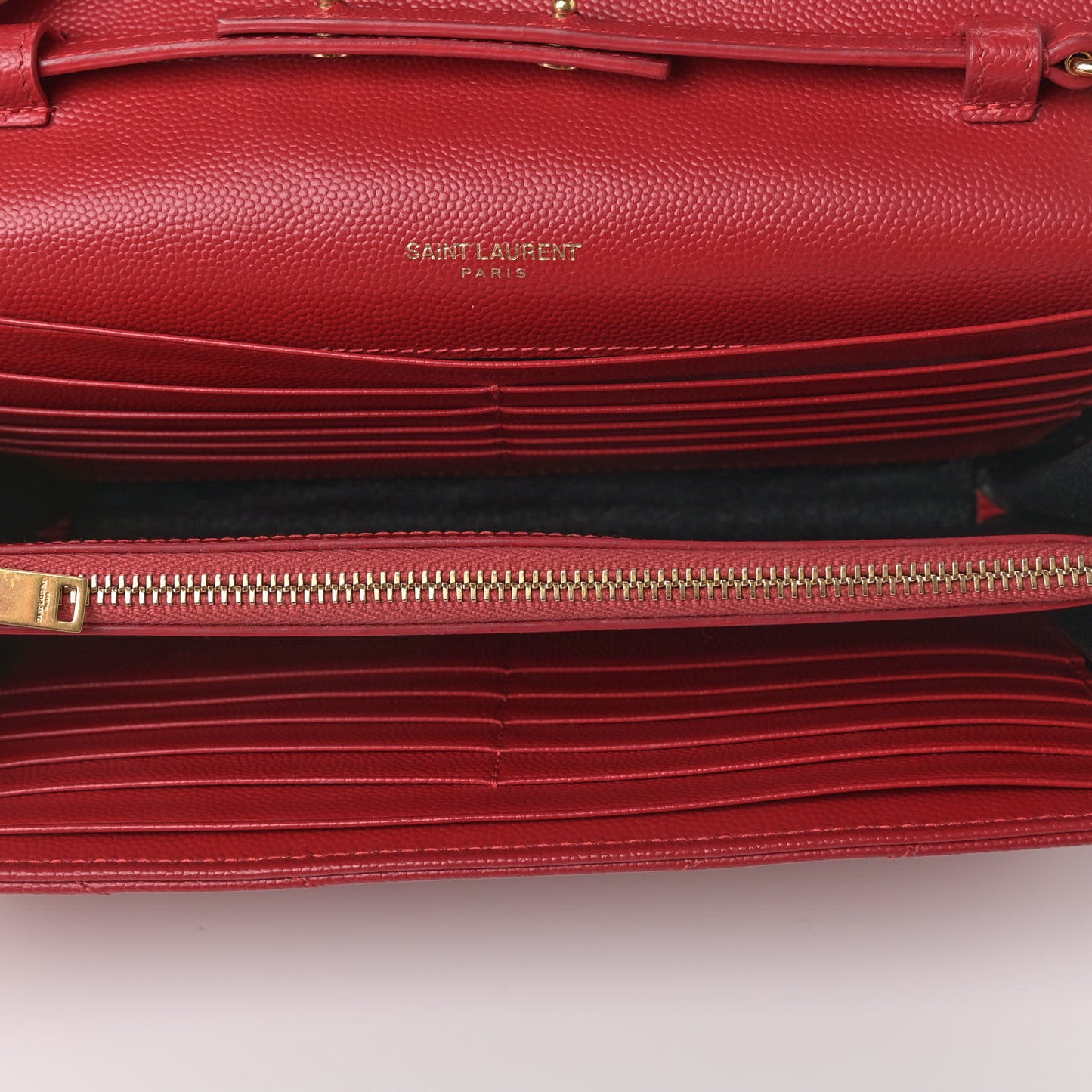 Grain De Poudre Matelasse Chevron Monogram Chain Wallet Red
