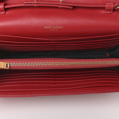Saint Laurent Grain De Poudre Matelasse Chevron Monogram Chain Wallet Red 8 of 10