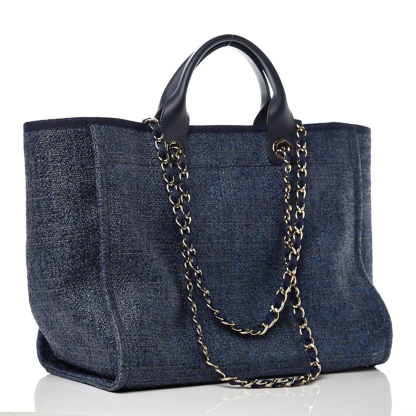 Woven Straw Raffia Large Deauville Tote Dark Blue