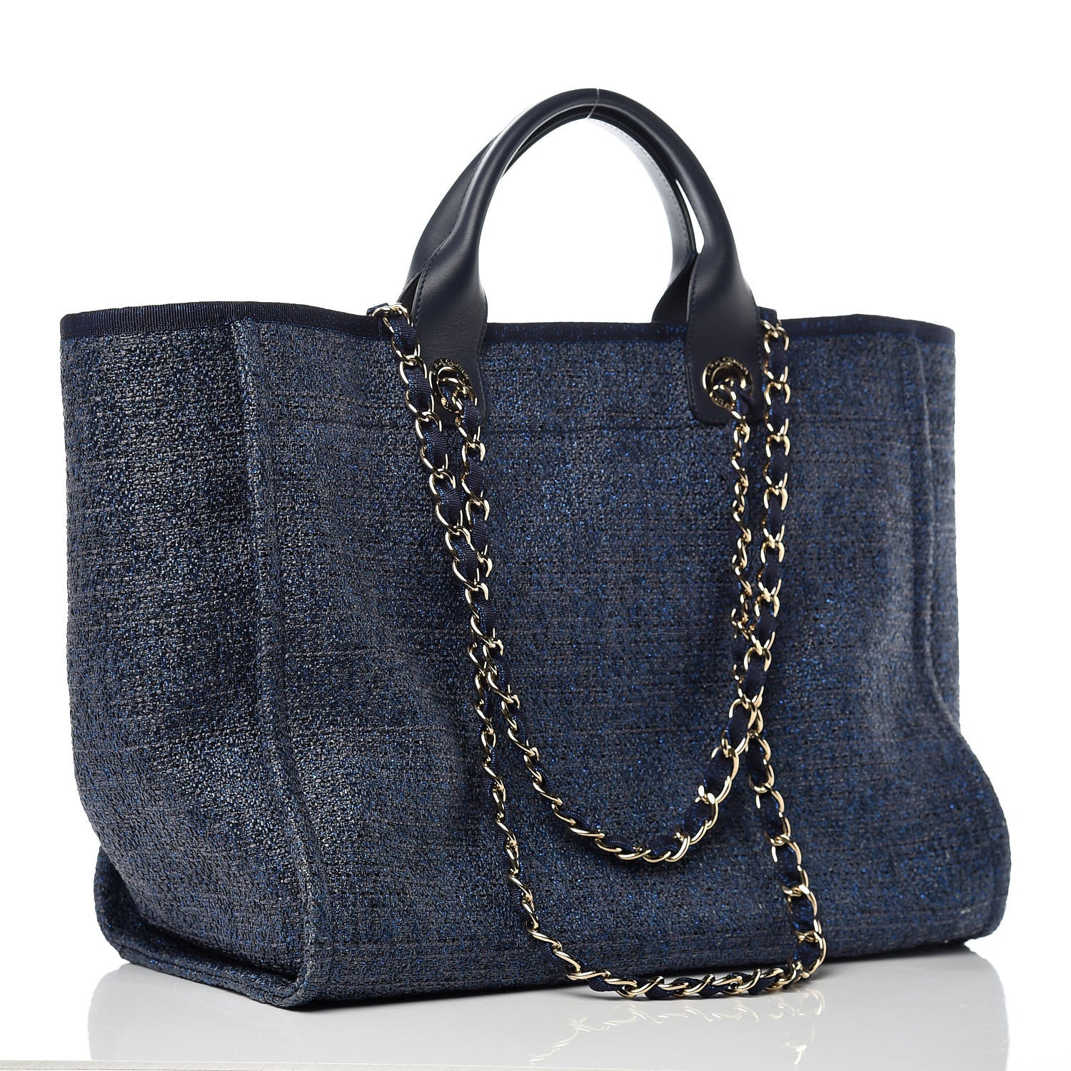 Chanel Woven Straw Raffia Large Deauville Tote Dark Blue 4 of 11