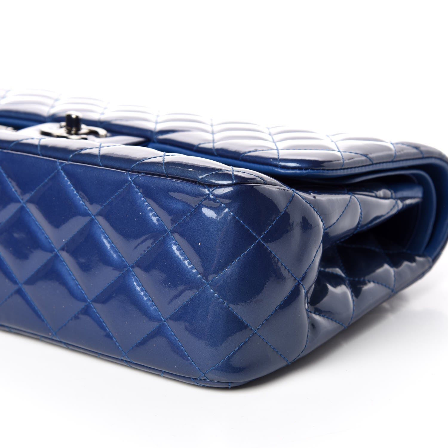 Chanel Patent Quilted Jumbo Double Flap Dark Blue 6 of 9