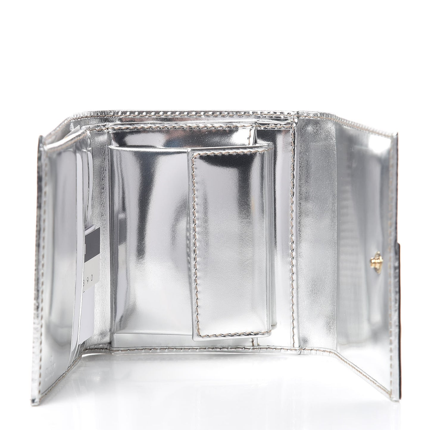 Metallic Monogram Britt Tri-Fold Wallet Silver