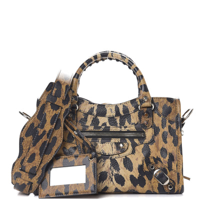 Balenciaga Smooth Calfskin Leopard Print Classic Silver Hardware Mini City Beige 1 of 8