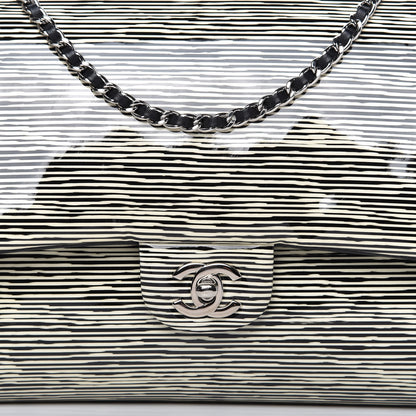 Chanel Patent Calfskin Striped Medium Double Flap Black 10 of 11