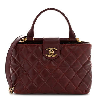 Chanel Glazed Calfskin Quilted Small Gold Bar Tote Red 1 of 15