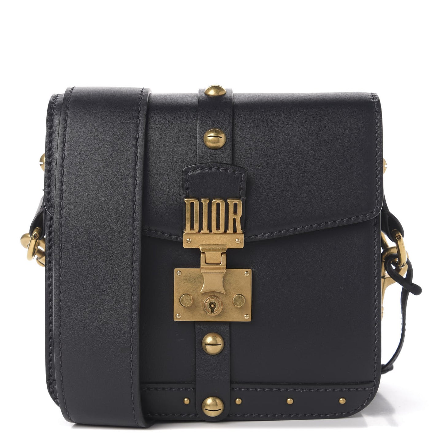 Calfskin Studded Square Dioraddict Flap Black