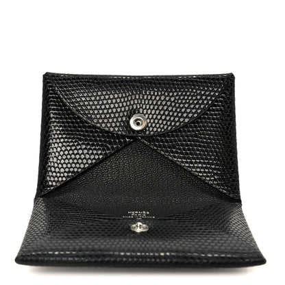 Hermes Lizard Calvi Card Case Black 5 of 7