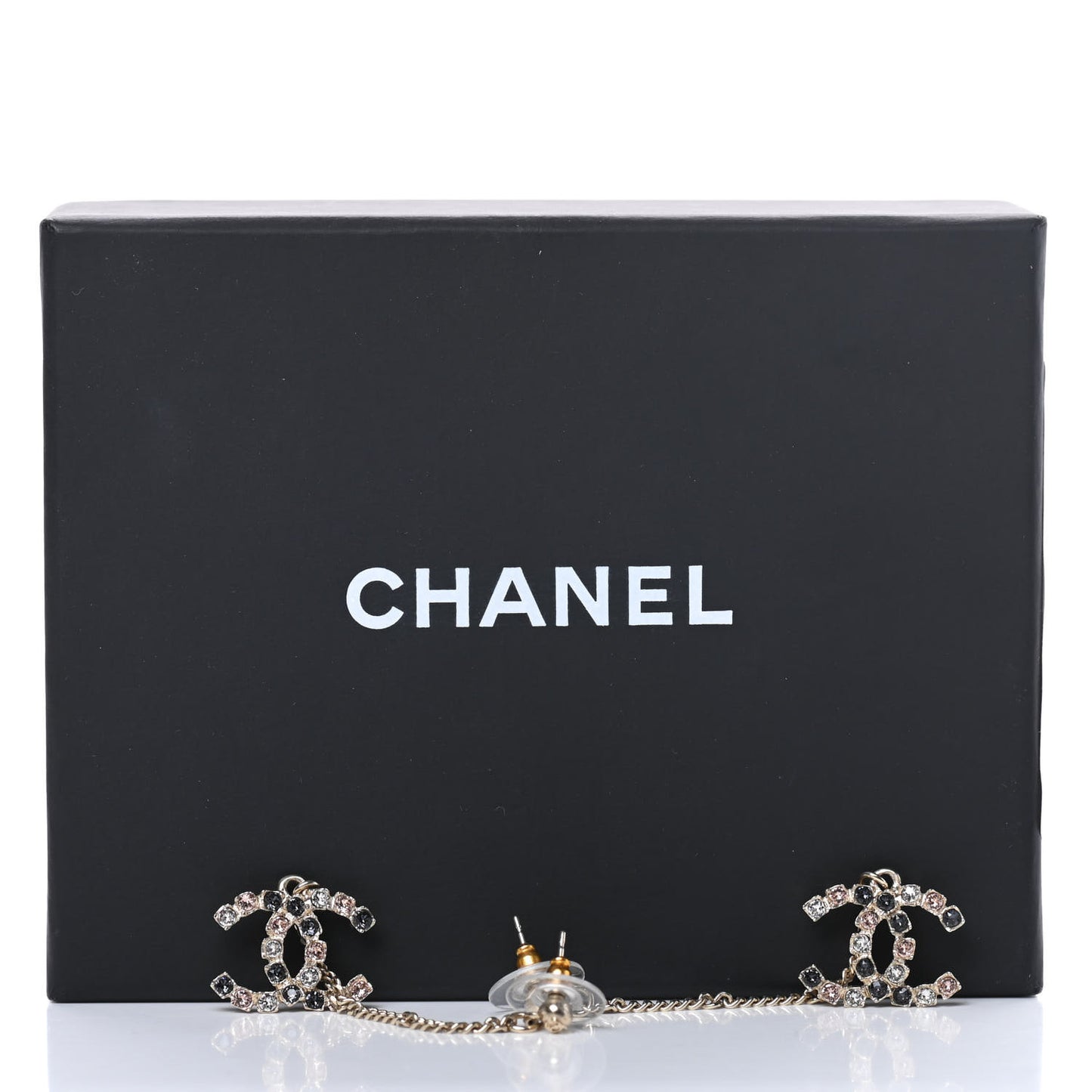 Crystal CC Drop Earrings Pink Grey Gold